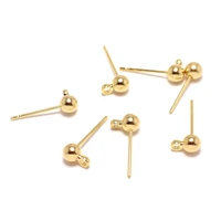 10pcs earring postsgold color plated brass4mm ball pad brass earrings post for jewelry making