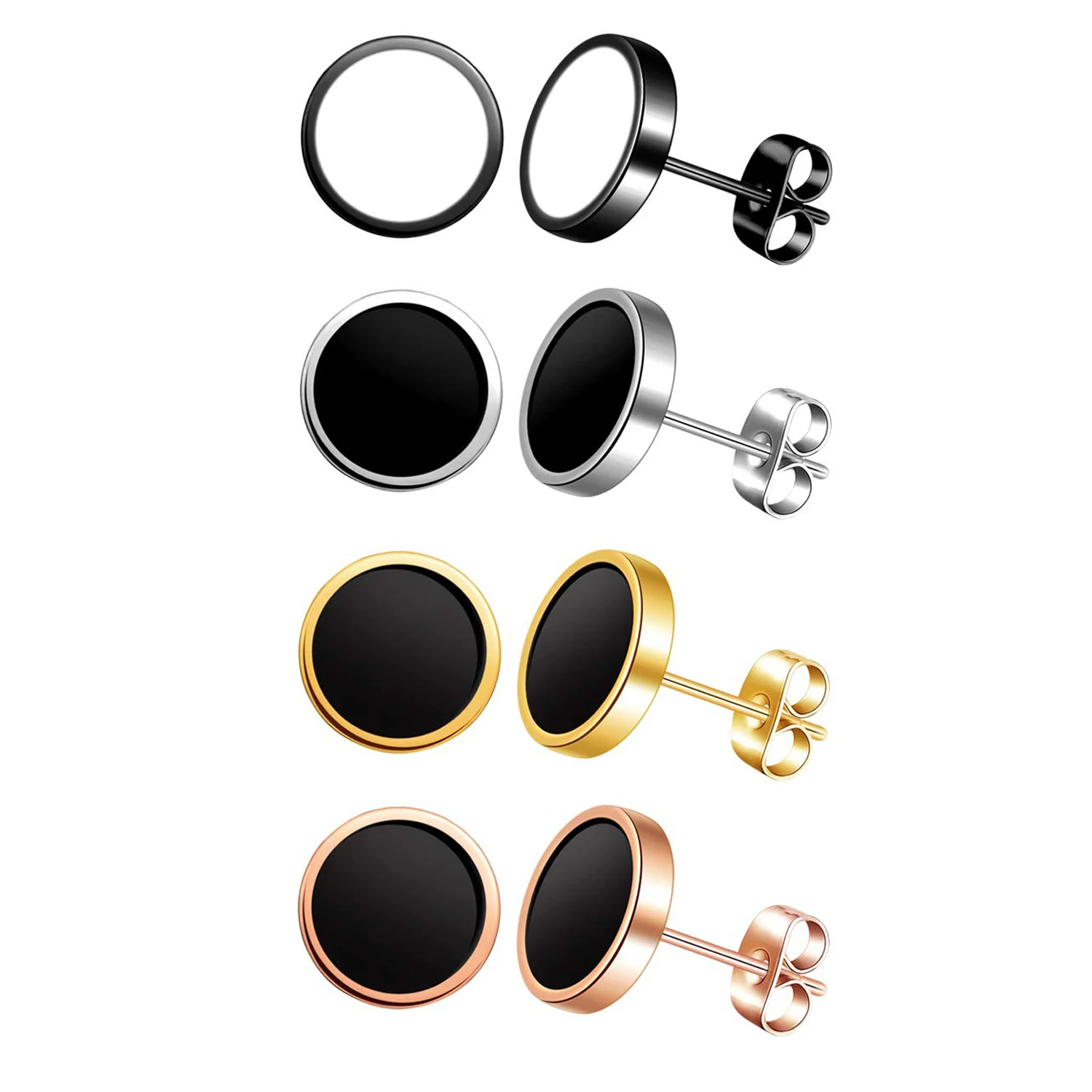 

1-4 Pairs Stainless Steel Enamel Round Stud Earrings for Men Women 4 Colors/Set 6MM/8MM/10MM/12MM Option