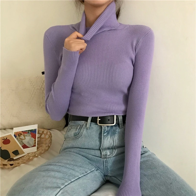 

Woman Turtleneck Slim Winter Winter Knitted Pullovers Casual Fleece Lined Warm Knitwear Tops T-shirt