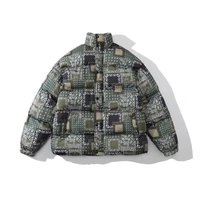 hip hop cashew flower print parka jacket block print padded jacket 2022 men streetwear coat cotton jacket winter outwear zip new