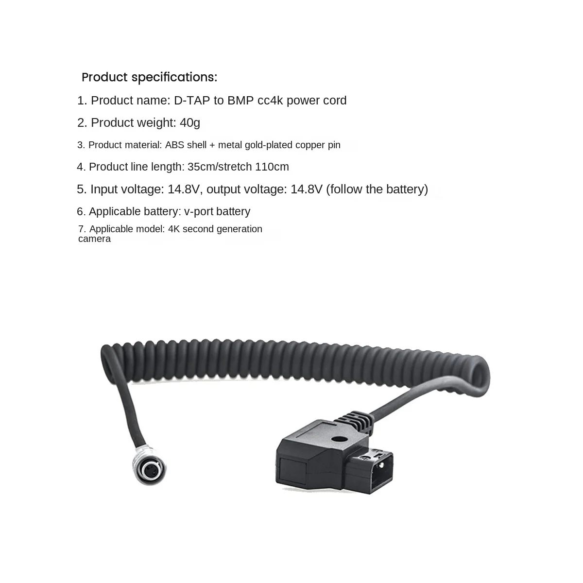 Пружинный кабель питания D-Tap для BMPCC 4K 6K Blackmagic Pocket Cinema Camera Sony V Mount Battery