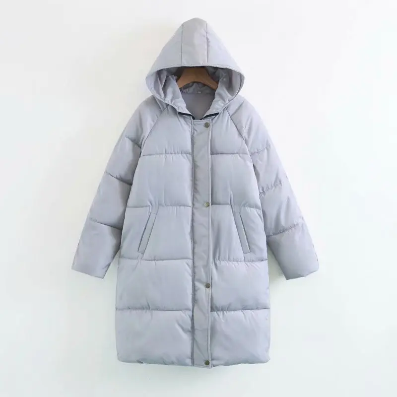 Women Hooded Fur Collar Coat 2022 Winter Thick Cotton Clothes Solid Color Overcoat Zipper Long Simple Loose Casual Bread Jacket