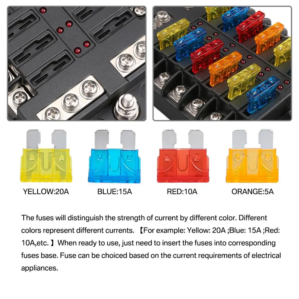 12V 32V Plastic Cover Fuse Box Holder M5 Stud With LED Indicator Light 6 Ways 12 Blade for Auto Car Boat Marine Trike - купить по