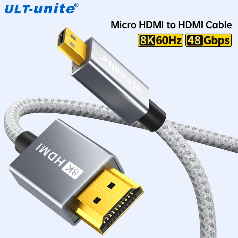 

Micro HDMI to HDMI Cable 48Gbps Bidirectional Transmission 8K 60Hz HDMI to Micro HDMI Adapter Converter For Camera Graphics Card