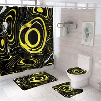 Geometric Black Shower Curtain Sets With Rugs Waterproof Marble Shower Curtain Liner Polyester Carpet Eco-Friendly Toilet Rug