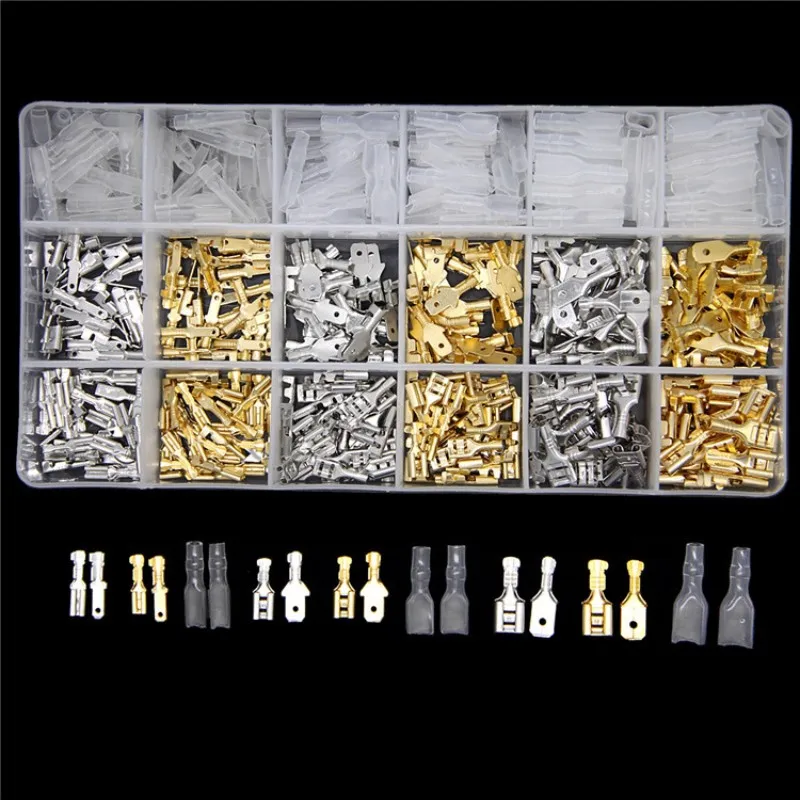 

540pc/Set 6.3/4.8/2.8mm Male And Female Car Spade Connectors Splice Crimp Wire Terminals Assortment Kit With Insulating Sleeves