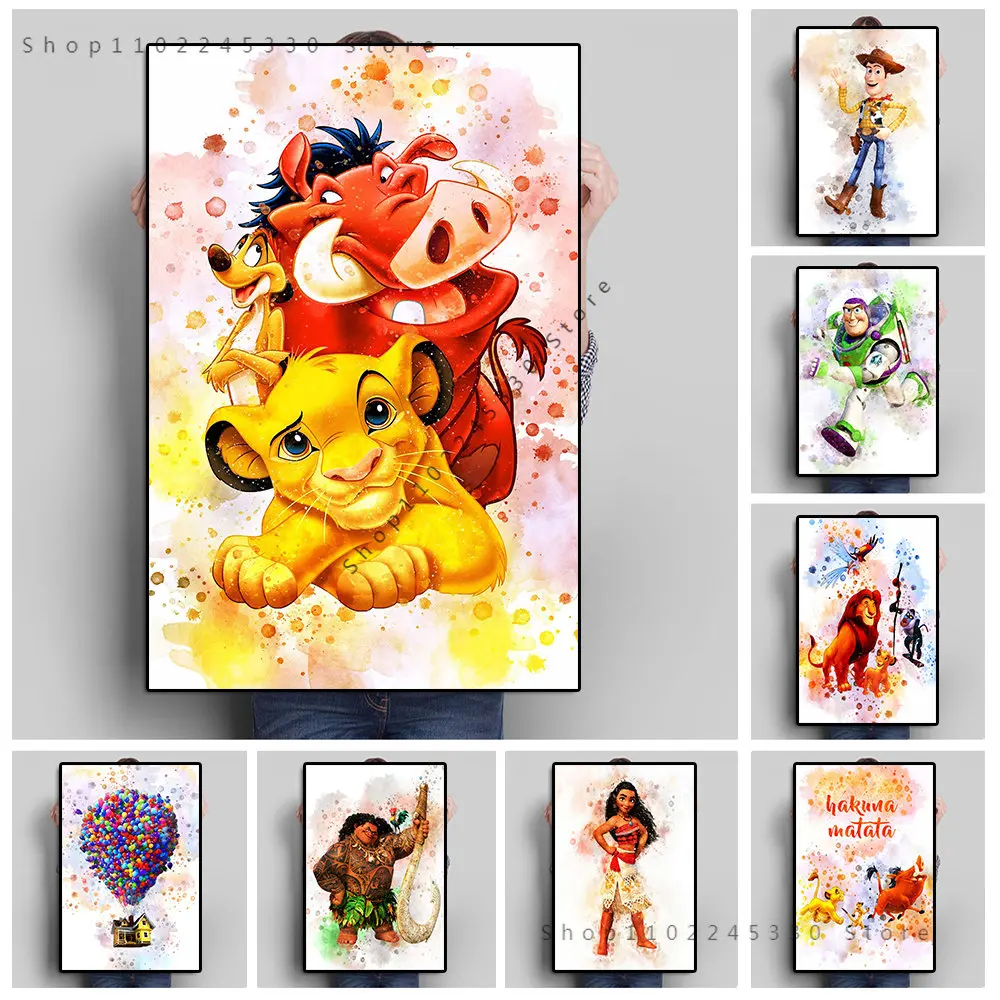 Disney The Lion King Watercolor Poster And Print Toy Story Buzz Lightyear Comic Canvas Painting Anime Wall Art Kids Room Decor
