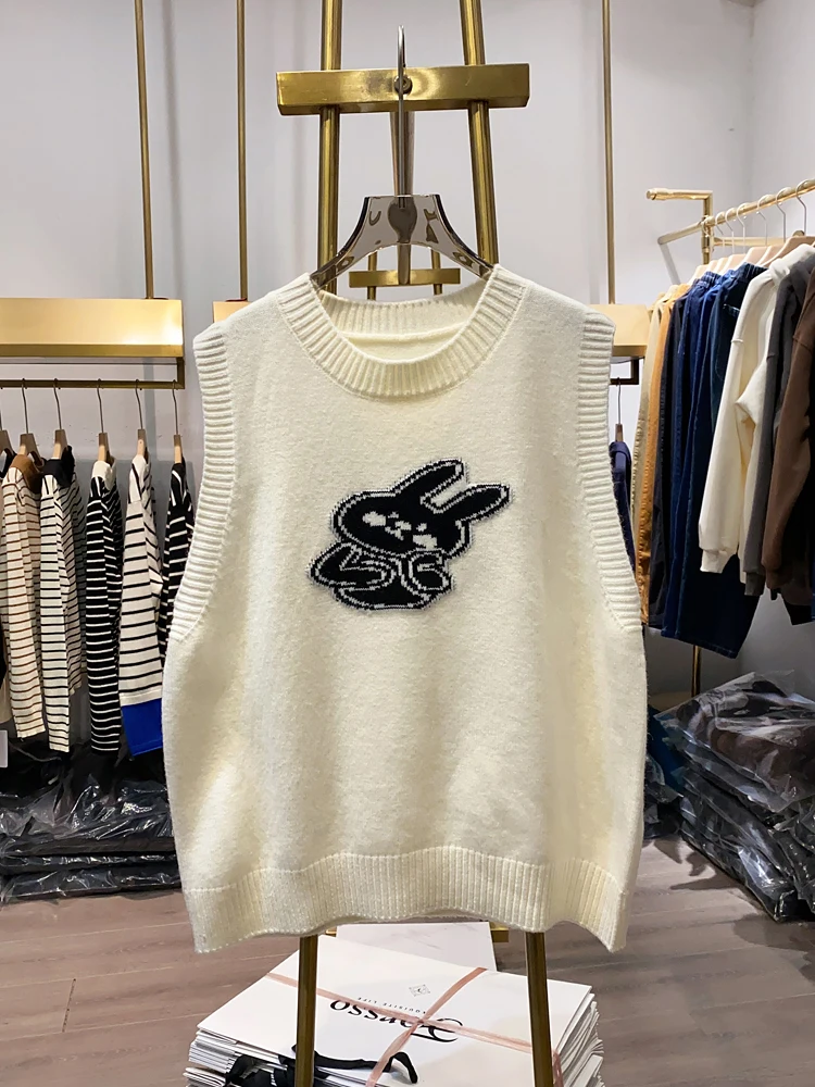 [Xiaoai Stall Real Shot] пуловер корейской серии с круглым вырезом и принтом кролика свитер