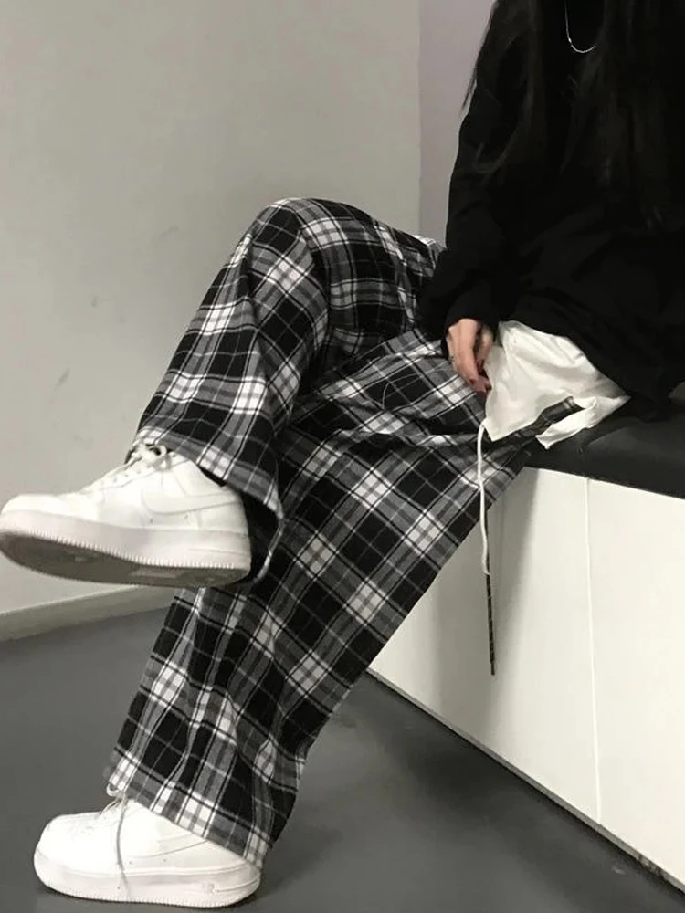 Emo Pants Aesthetic Plaid Checked Printed Women Korean Fashion Vintage Baggy Trousers Female Wide Leg Harajuku Loose Sweatpants images - 6