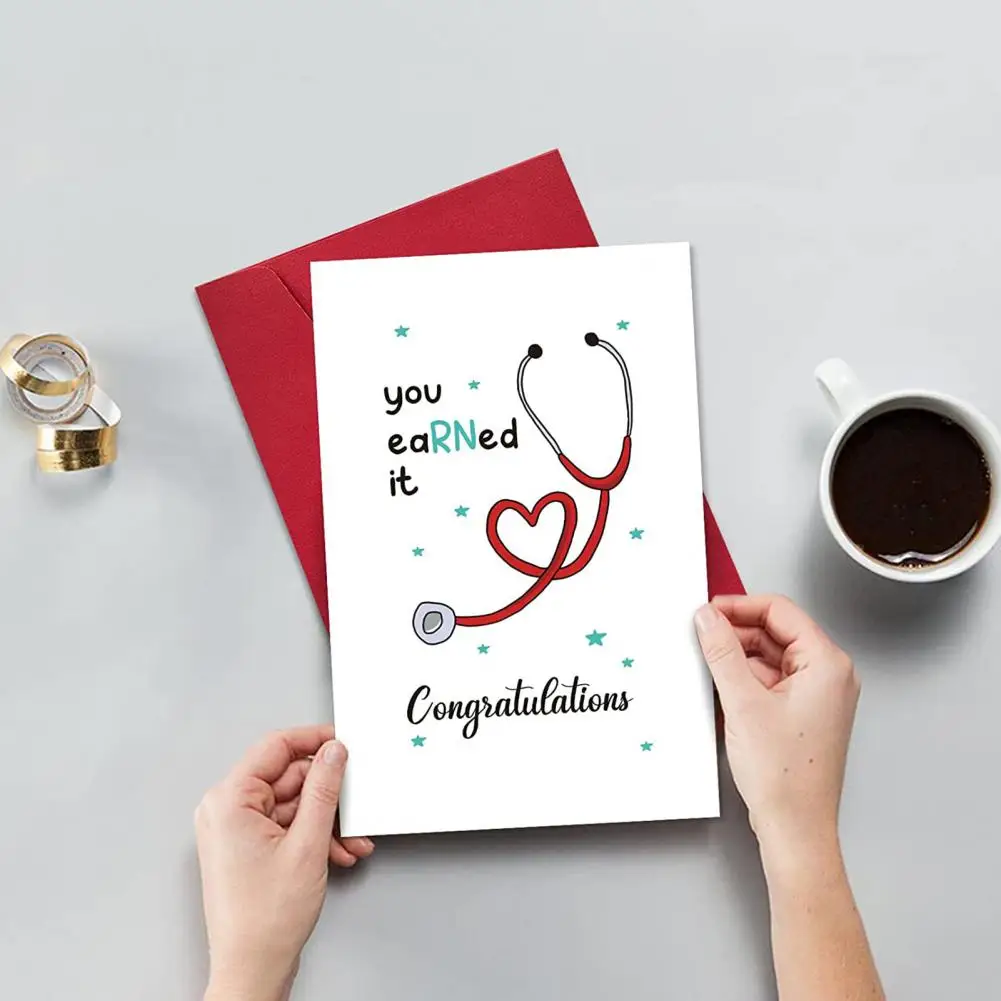 

Creative Nurse Graduation Card Foldable Smooth Surface Congratulation Words Grad Gift Greeting Card Home Supply
