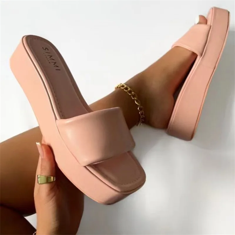 Ladies Slippers Women Flip Flops Shoes 2023 New Black Green Summer Casual Outside Square Toe Slides Female Platform Rubber Shoes