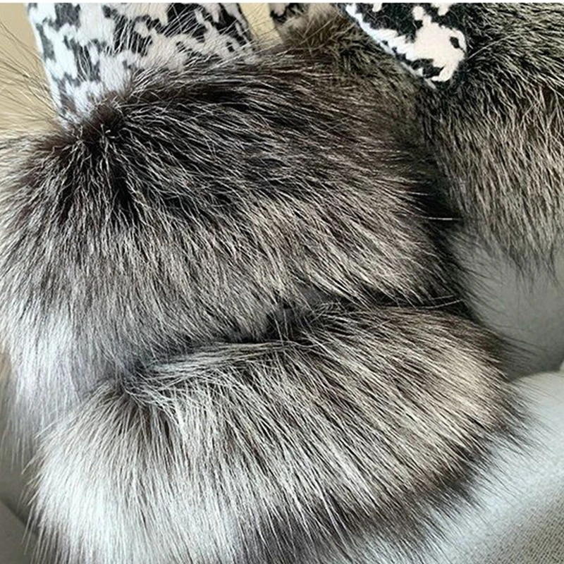 Fur Coat Female 2022 Autumn Winter New Fashion With a Thousand Bird Check Lace-up Furry Warm Silver Fox Fur Jacket Women