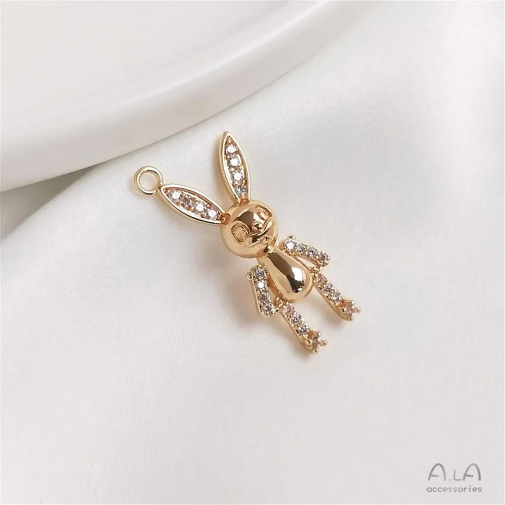 

14K gold color retention micro zircon cute rabbit pendant diy bracelet pendant collarbone necklace pendant accessories
