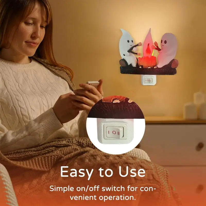 Призрачный ночник Plug In Faux Ghost Campfire Акриловые ночники Into Wall Хэллоуин Искусственный