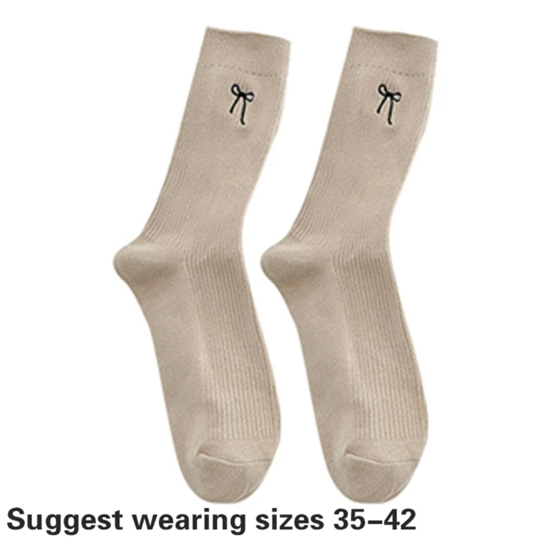 SZL 3 пары женских хлопковых носков с милыми бантами и вышивкой дышащие