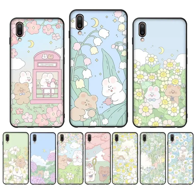 

Cute Funny Rabbit Flowers Phone Case Case For Oppo Reno Realme C3 6Pro Cover For vivo Y91C Y17 Y19