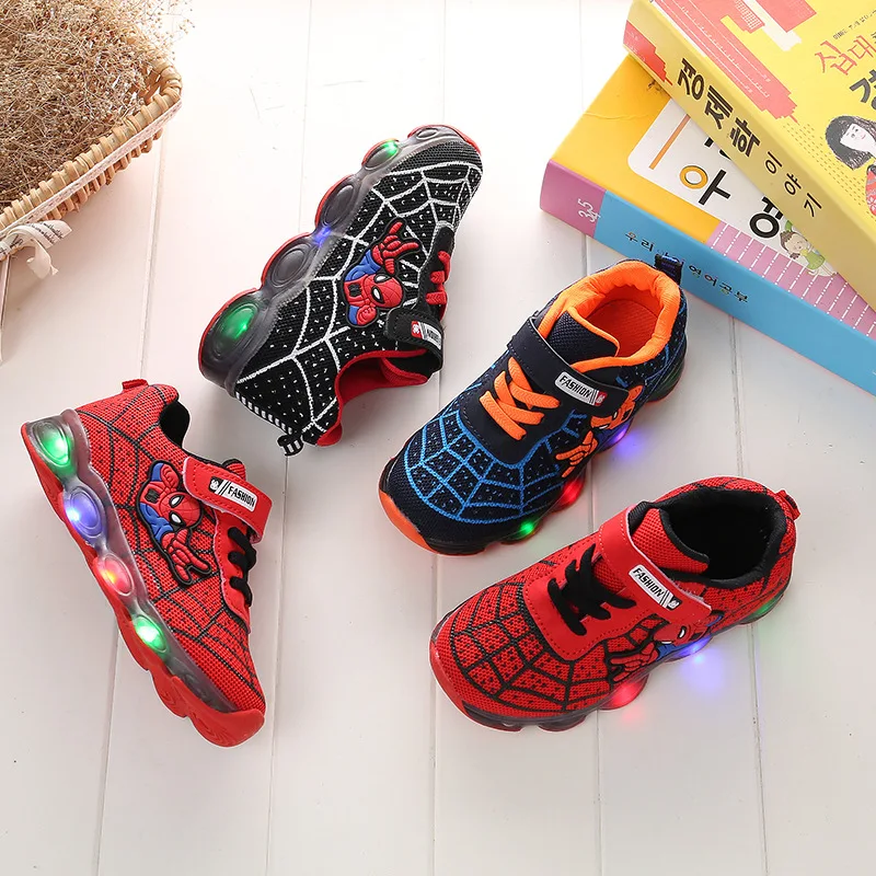 

Spring Cartoons Spider Kids Luminous Shoes Children Glowing Sneakers Boy Girls Light Mesh Sport Light Shoes baby casual shoes