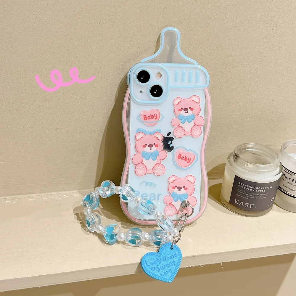 

Чехол с мультяшным медведем в форме бутылки с браслетом Для iphone 11ProMax 11 12Pro 12 13ProMax 13Pro 13 XS X XR XSMAX, мягкий чехол