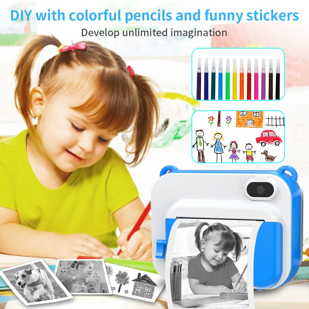 DIY Printting Children's Camera With Thermal Paper Digital Photo Camera Selfie Kids Instant Print Camera Boy's Birthday Toy Gift enlarge