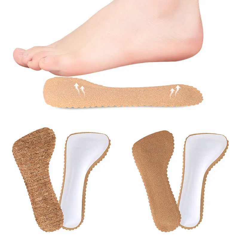 1Pair Anti-Slip Inserts Pads For Shoes Women High Heels Sandals Slippers Gel Insoles Flat Feet Arch Support Massage Natural Cork