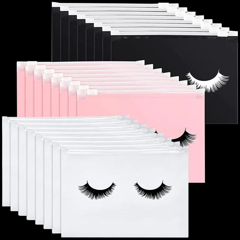50pcs PE Color Eyelash Zipper Bag EVA Pink/Black/White Cosmetic Jewelry Makeup Waterproof Storage Pouch Custom Logo Wholesale images - 6