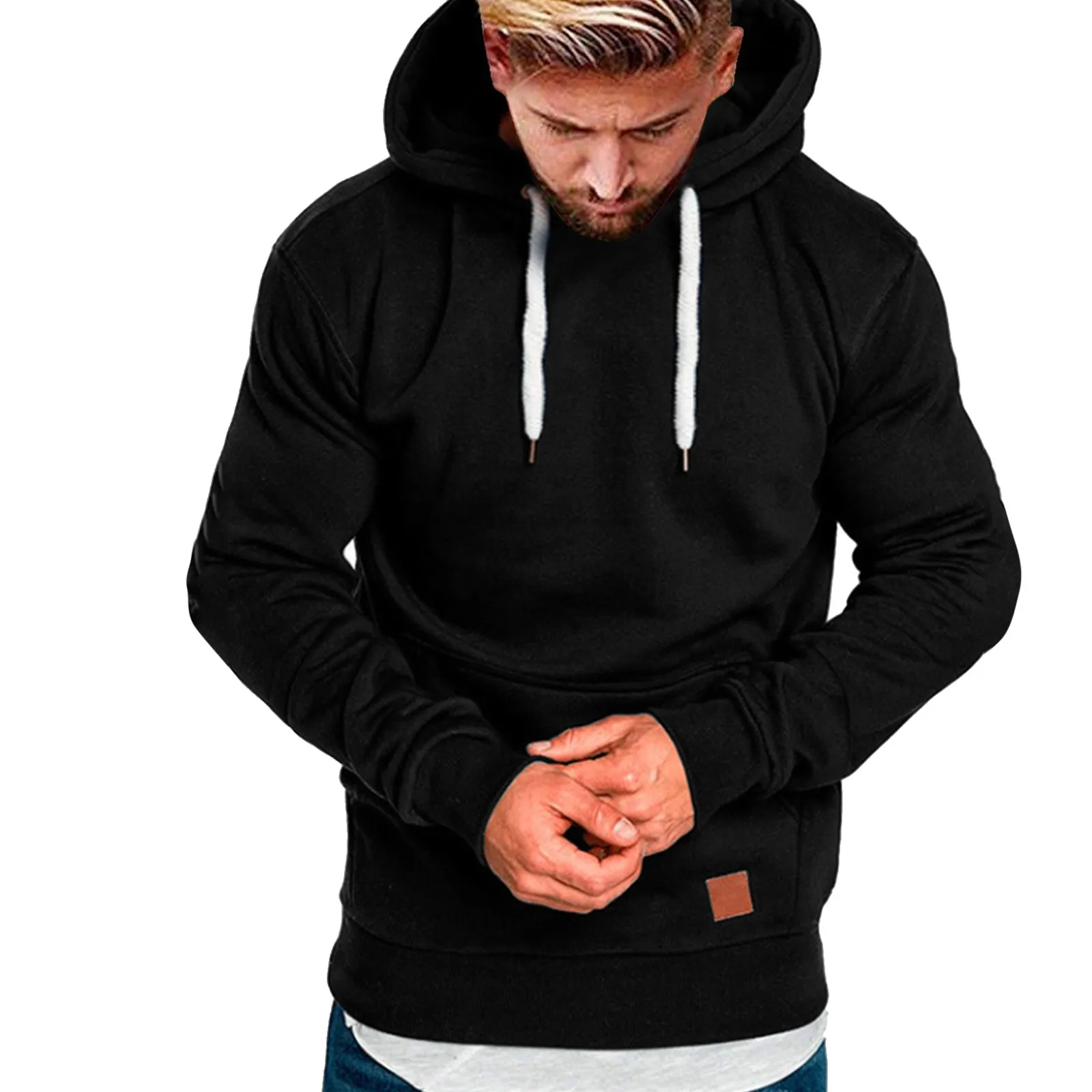 

Mens Hoodie Sweatshirt Splicing Sweater Balck Long Sleeve Hooded Pullover Large Size Autumn Winter Tosp Black Sportwear 2023