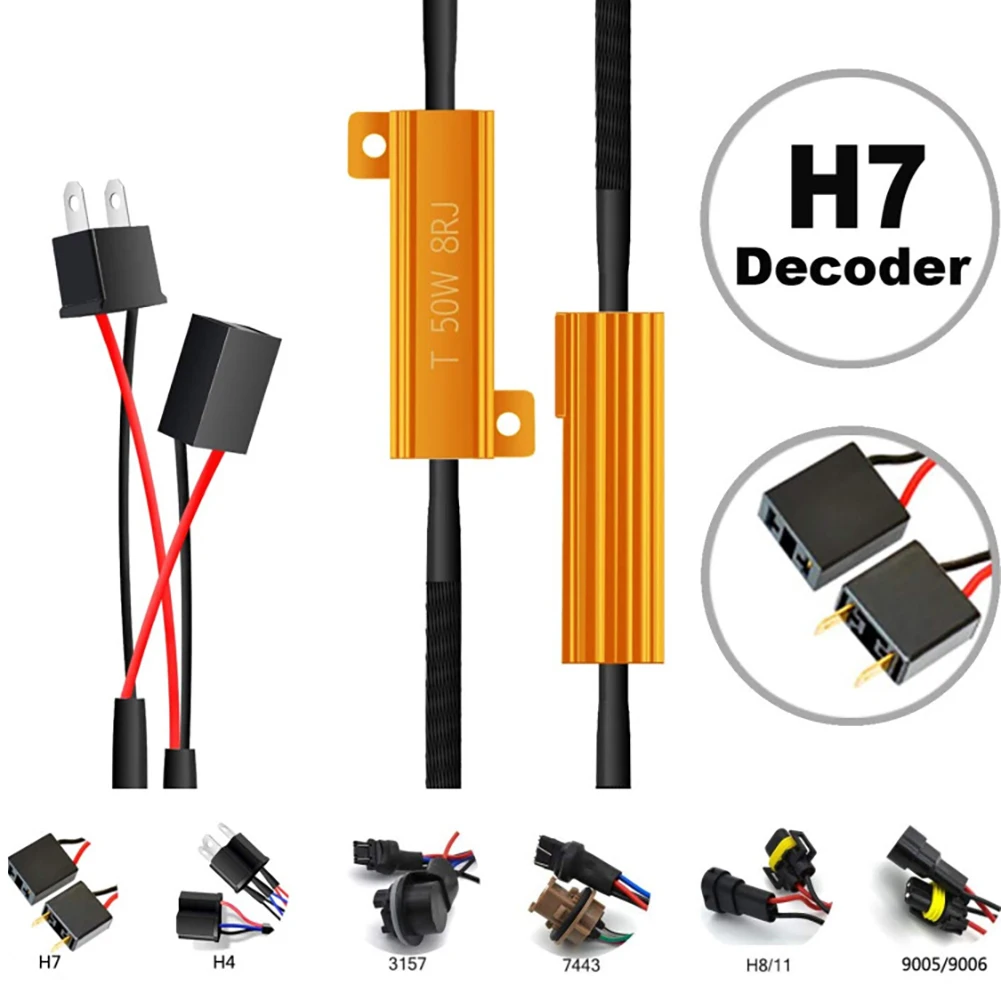 

2pcs 50W 8RJ/6RJ H7 Headlight Canbus Decoder Load Resistor Error Canceller LED Fog Light DRL Decoder Warning LED Decoder Harness