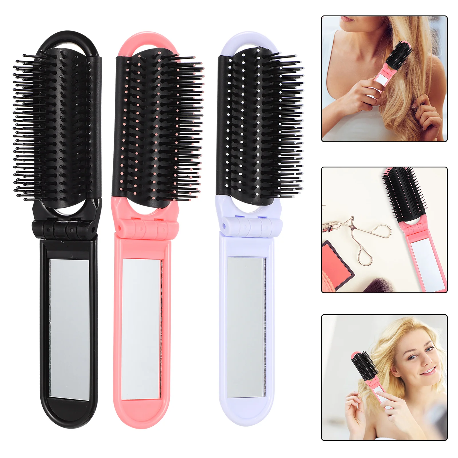 

6pcs Folding Hair Brushes Compact Comb Portable Mini Hair Brush with Mirror