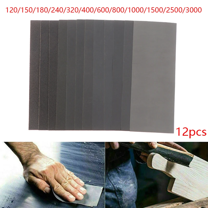 

12pcs Sand Paper 600/800/1000/1500/2500/3000 Wet Dry Sandpaper Soft Paper Base Precision Polishing Car Paint Mixed Assorted Grit