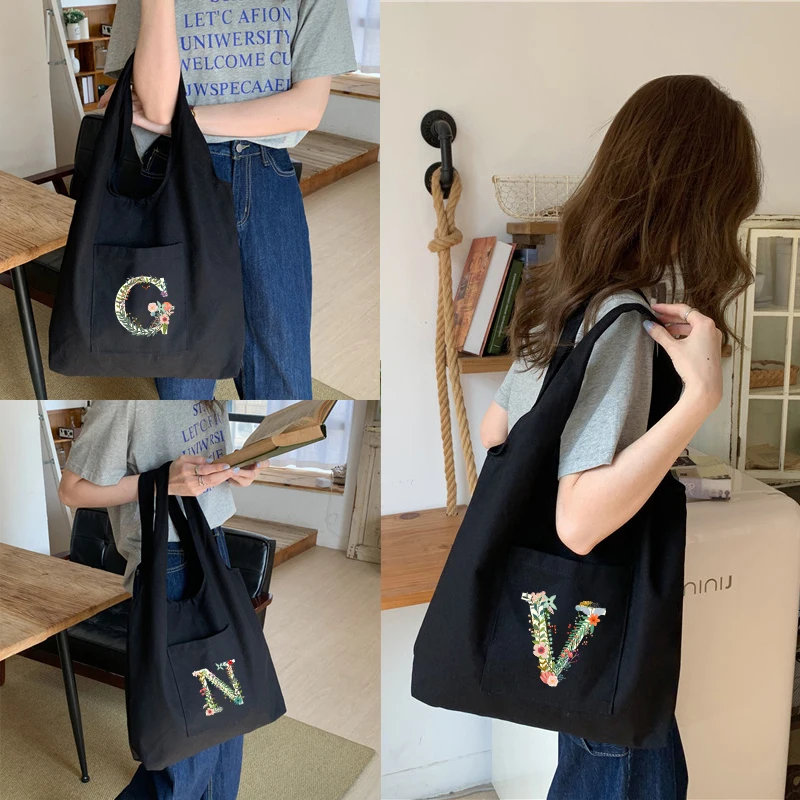 

Fashion letter Name Print Shoulder Bags High Capacity Canvas Shopping Bag Student School Bags Gifts High Quality Canvas Bag 2022