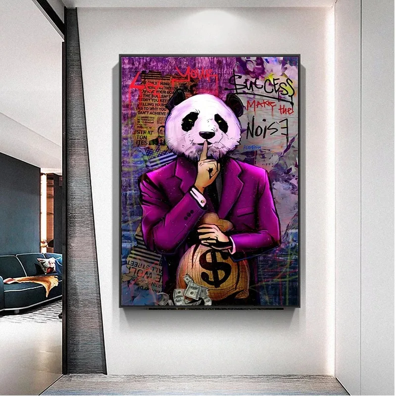 

Lion Panda Sir Poster Wall Art Canvas Painting with Frame Nordic Abstract Animal Magazine Canvas Print Picture Bedroom Decor