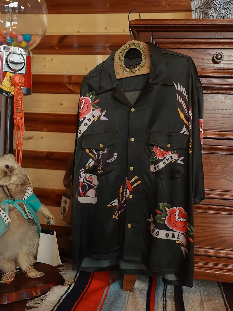 Гавайская рубашка Алоха из искусственного шелка в стиле ретро повседневная