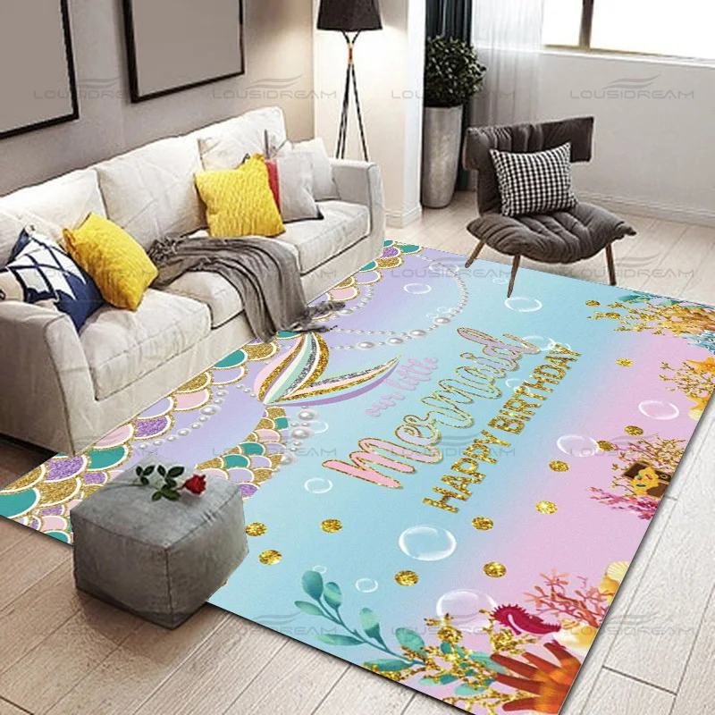 

Square Flannel Ocean Mermaid Pattern Carpet Pink Cartoon Art Deco Rug Modern Home Living Room Floor Mat Bedroom Carpet