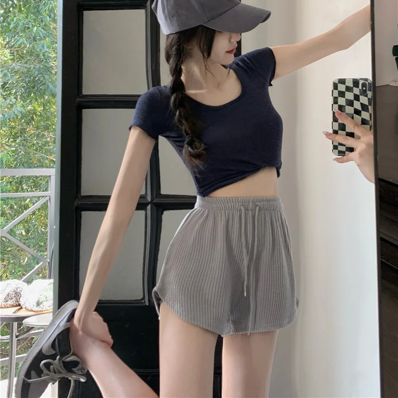 Brandy Womens Shorts Spring Summer 2023 Loose Cotton Casual Korean Sport Wide Leg Pants Drawstring Elastic Waist Bikers Shorts