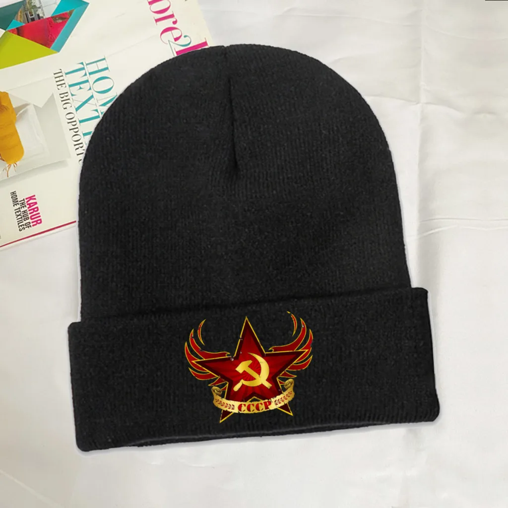 

USSR Union of Soviet Socialist Republics Skullies Beanies Caps CCCP Army Knitted Winter Warm Bonnet Hats Unisex Ski Cap