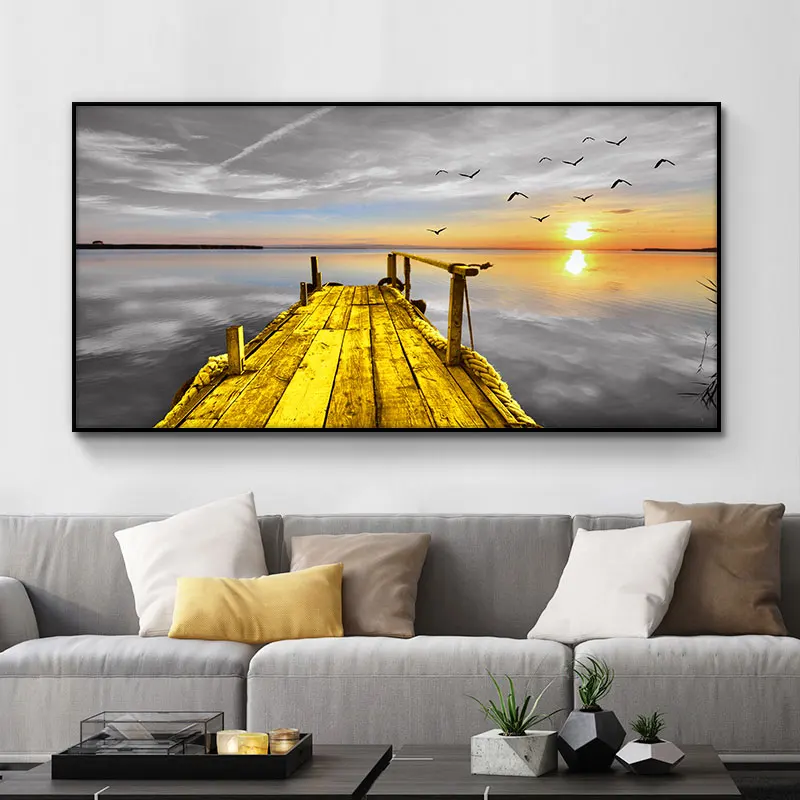 

Sunset Bridge Scenery Bird Landscape Wall Art Canvas Cuadros Posters and Prints Seascape Modern Wall Picture for Living Room