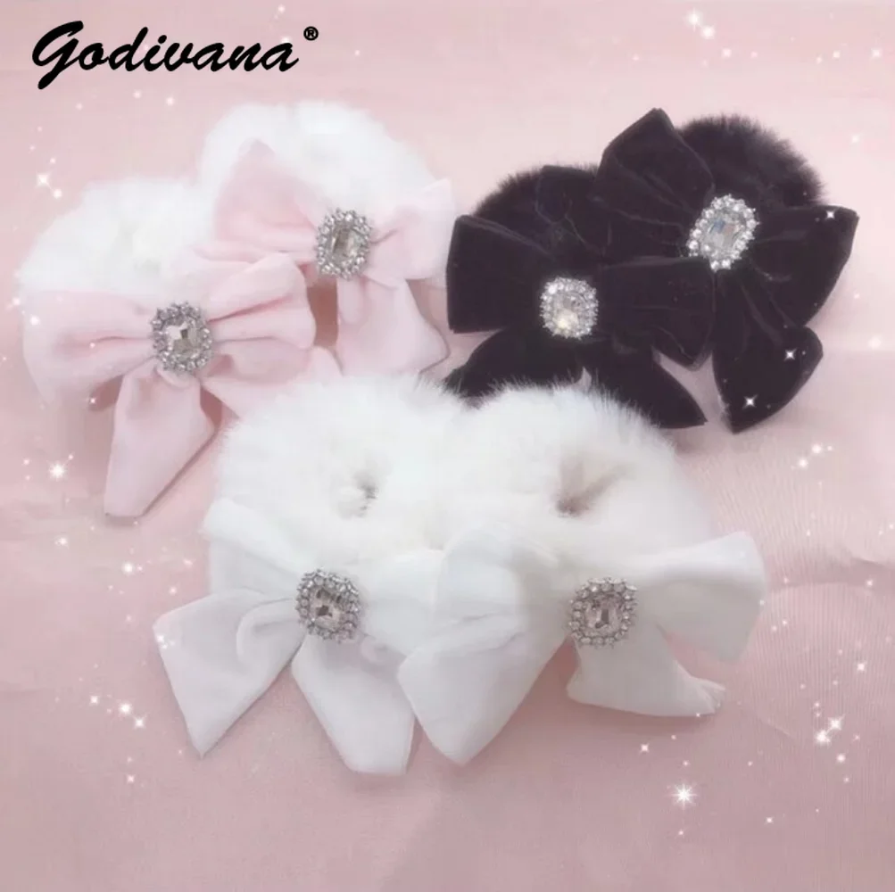 

Sweet Cute Mine Hairclip Headdress Velvet Rhinestone Furry Hair Ring Hair Accessories Hair Clips Bands Bowknot Hairpin For Girls