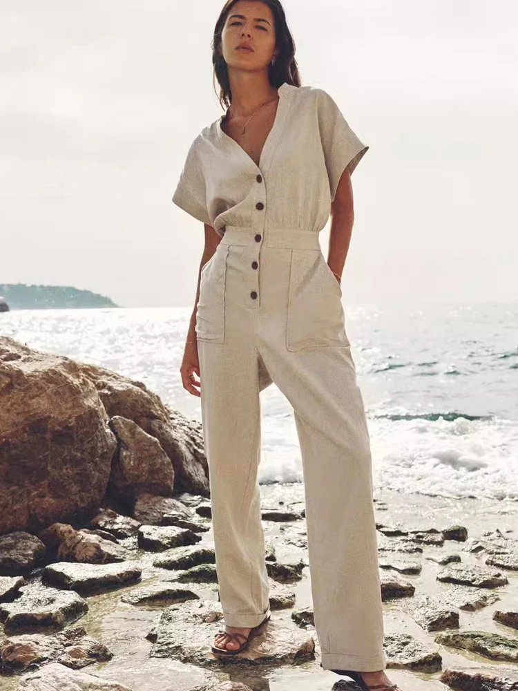 

PB&ZA dress linen blended straight long jumpsuits