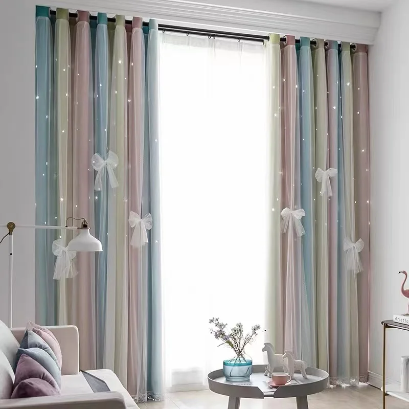 Полая звезда двухслойная затеняющая занавеска с полым бантом для спальни