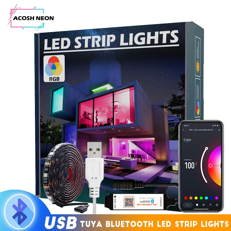 TUYA 5050 rgb Bluetooth LED Lights Music Sync 16.4ft 5V USB Powered LED Light Strip Waterproof Color Changing with App Control