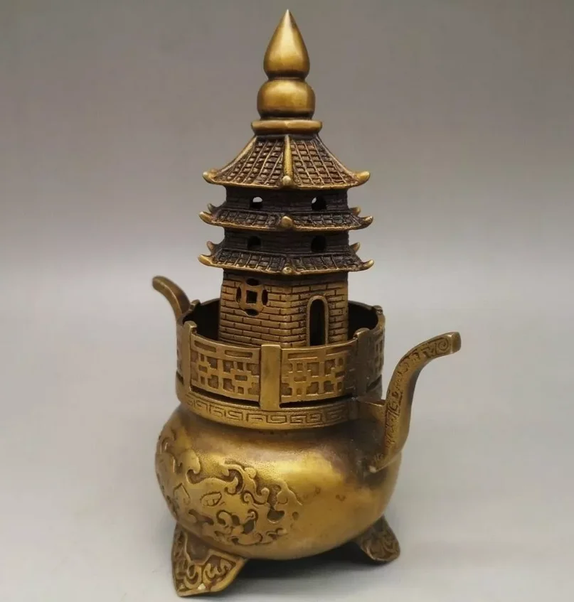 Антикварная древняя бронзовая статуя башни дракона Индия курильники цензуры