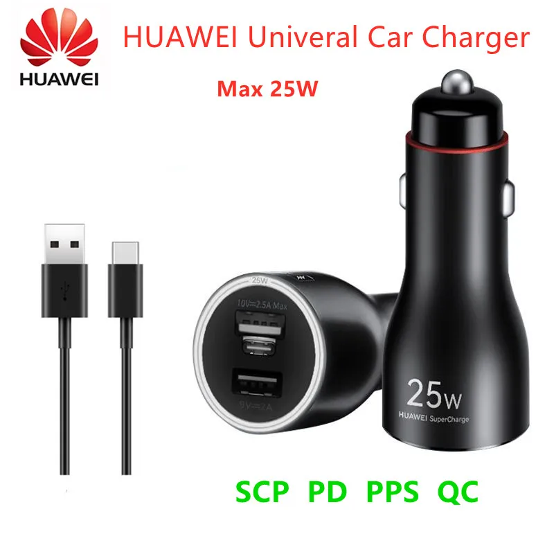 

Универсальное автомобильное зарядное устройство HUAWEI, максимальная мощность 25 Вт, поддержка PD QC, выход 2A1C для быстрой зарядки мобильных телефонов, планшетов, ПК, наушников