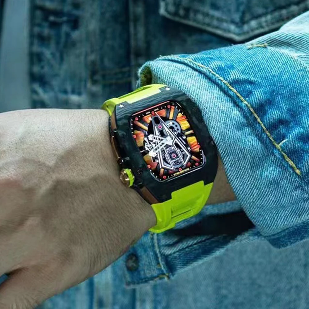 Продажа Модифицированный комплект для Apple Watch серии 8/7 45 мм резиновая Роскошная металлическая рамка для IWatch SE654 44 чехол из углеродного волокна и нерж...