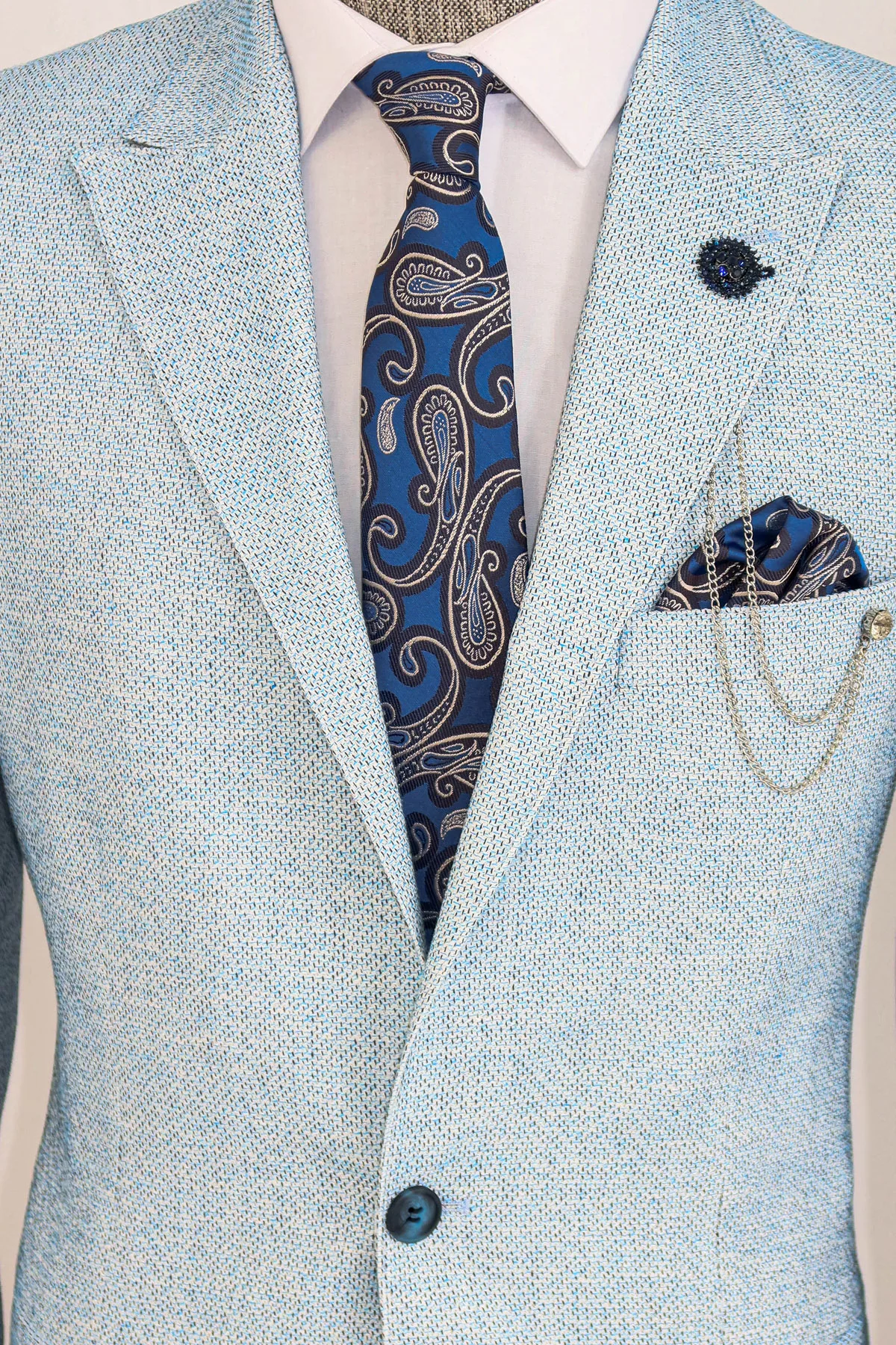 Wessi Self Patterned Slim Fit Pointy Collar Jacket Combination One Button Three Piece New Fashion Comfortable Quality Brand