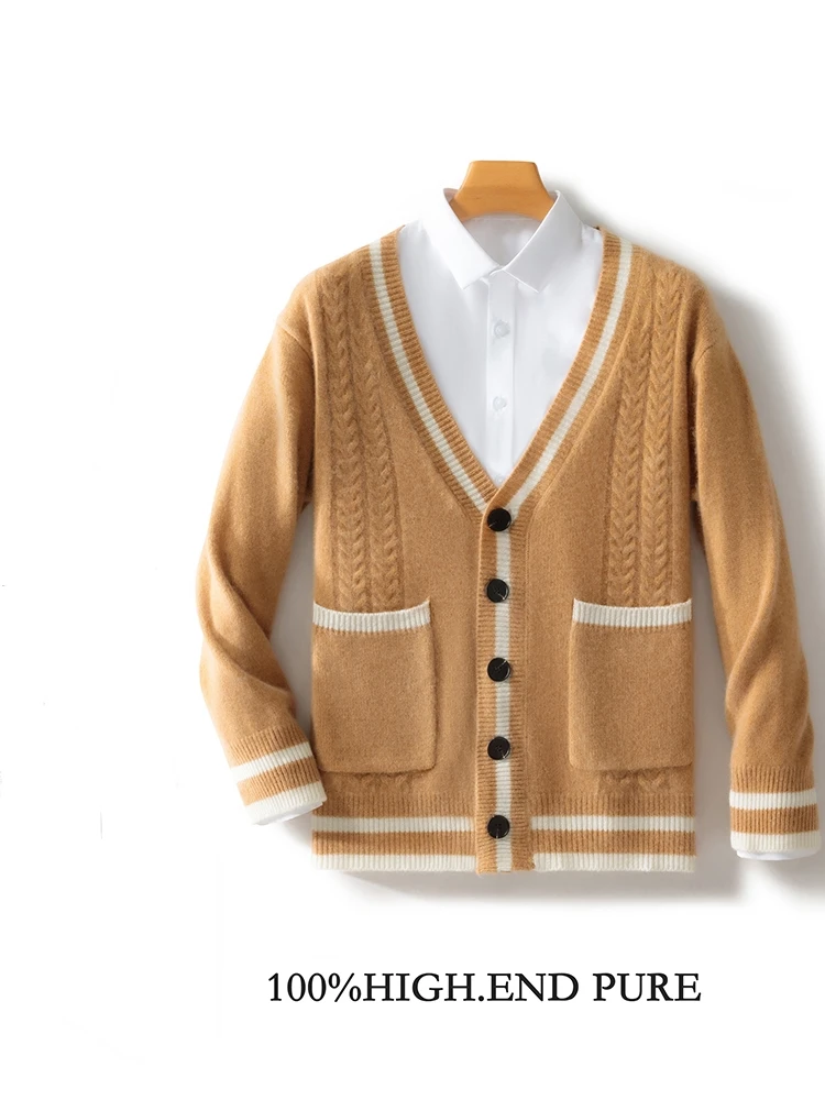 Мужское пальто вязаный кардиган из 100% мериносовой шерсти Осень-зима новый товар