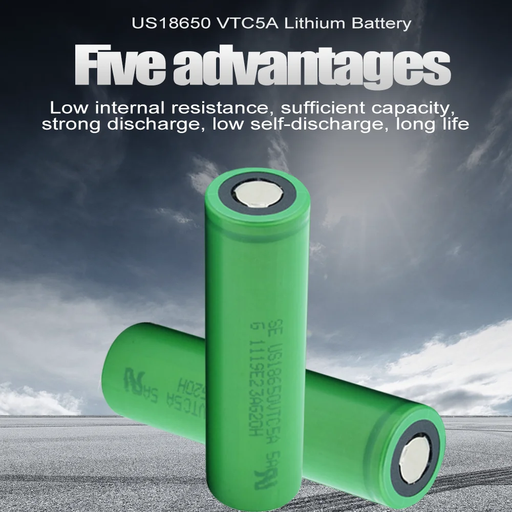 100% Оригинальный Аккумулятор SONY 18650 VTC5A 2600mAh 3.7v Перезаряжаемый Литий-ионный Батарейный Блок с Плоской/Кнопочной Верхней Частью для Электроинструментов/Фонарей Маленьких Вентиляторов.