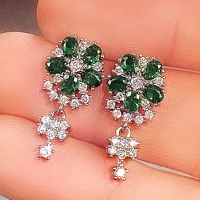 huitan elegant green flowers dangle earrings for women engagement wedding party luxury cubic zircon earrings new fashion jewelry