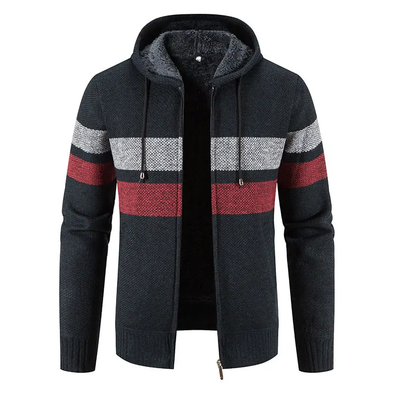 Hooded Autumn Winter Knitted Jackets Fleece Sweaters Thicken Coat Men's Clothing Fashion 2022 New Cardigan Long Sleeve Tops Warm