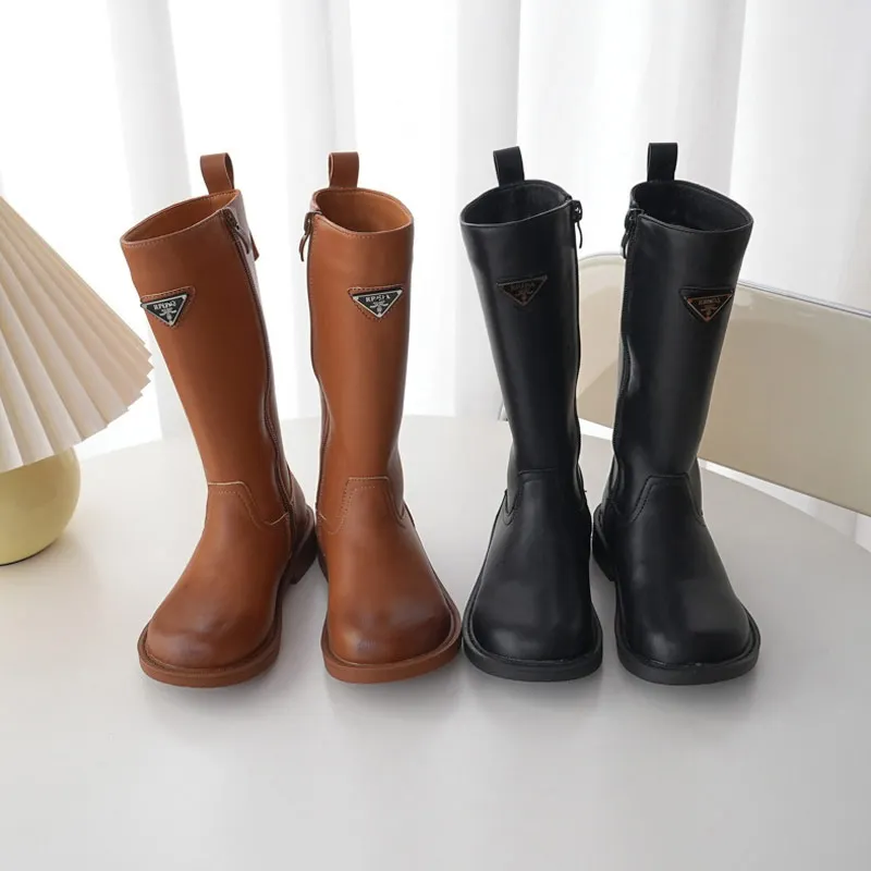 

Children Boots Girl's Fashion High Top Knee Chelsea Boots Boy's Cotton Linling Metal Button Non-slip Wearable Shoes Size 26-37