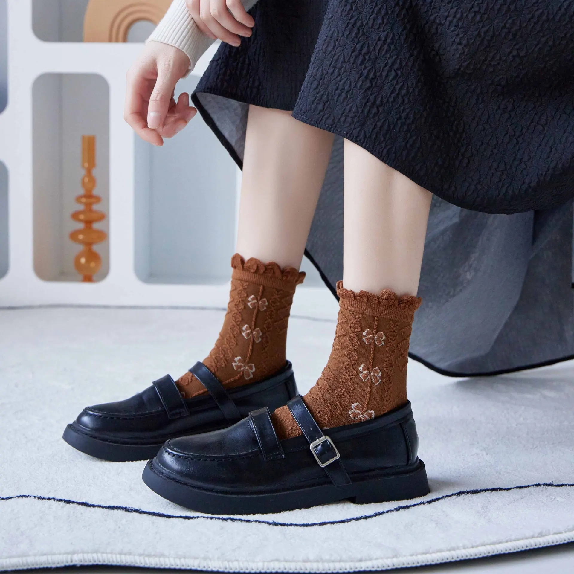 Fashion New Jk Kawai Cotton Girls Socks Set 5 Pairs Casual Cute Lolita Ins Bow Tie White Khaki Cotton Socks for Women Gift